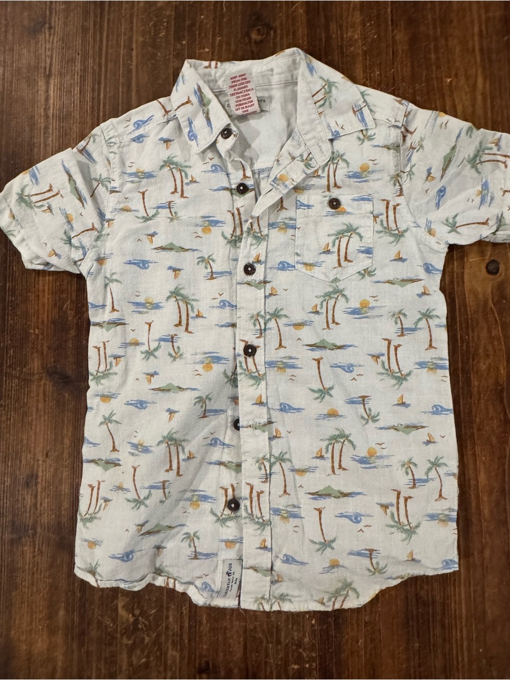 Caribbean Joe Light Blue Tropical Button-Down Shirt with Tan Accents